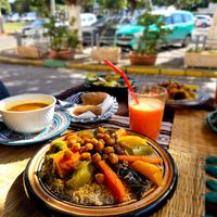 Couscous and carrot orange blossom juice. at Zayna Moroccan Taste in Casablanca