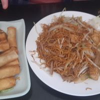 veggie spring rolls and veggie chow mein at Aobaba in Dublin