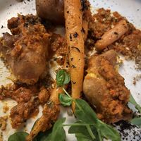 Tempura carrot mousse dish   at Osprey's Restaurant in Oak Beach