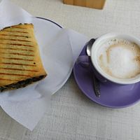 Spinach & Olive Pastry, Soy Cappuccino at Za Bar in Siracusa