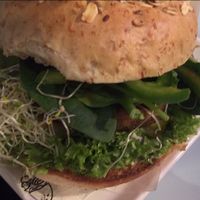 burger of the month with plum bbq sauce and mayo at Krowarzywa - Hoza in Warsaw