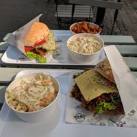 Two vegan pastrami burgers at Krowarzywa - Hoza in Warsaw
