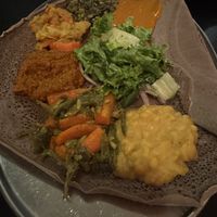 Veggie sampler  at Mesob Ethiopian Restaurant in Denver