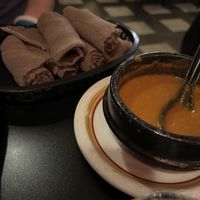 Chickpea stew and injera  at Mesob Ethiopian Restaurant in Denver