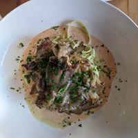 Oyster mushrooms on a zesty zucchini bed. at St. Elsewhere in Ottawa