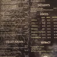 Vegan / vegetarian menu at New Garden in Cusco