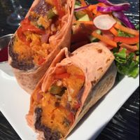 sweet potato black bean burrito at Ancient Cedars Cafe in Tobermory