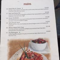 menu Main dishes at Ancient Cedars Cafe in Tobermory