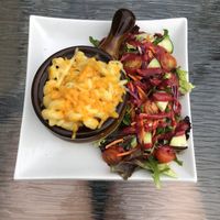 Vegan Mac n cheese at Ancient Cedars Cafe in Tobermory