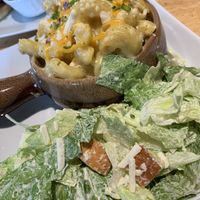 Vegan Mac and cheese and Caesar salad  at Ancient Cedars Cafe in Tobermory