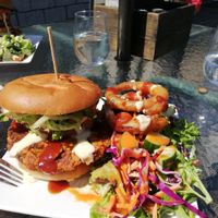 Vegan burger at Ancient Cedars Cafe in Tobermory