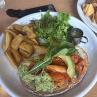 avo toast with vegan chicken  on top veganized (no soup)  at EVERYONEs CAFE in Tokyo
