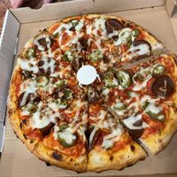Meat lovers with jalapeños  at Vegan Pizza in Garden Grove