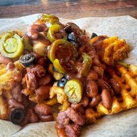 Chili cheese waffle fries   at Vegan Pizza in Garden Grove