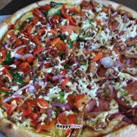 BBQ Chicken and Indian Style vegan pizza  at Vegan Pizza in Garden Grove