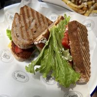 Vegan sandwich with vegan nuggets, vegan mayonnaise and veggies (that I chose)  at Blossom Owl in Kalamata