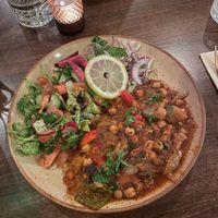Moussaka with salad at Lamaya in Bristol