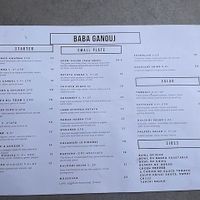 menu p1 at Baba Ganouj in South Brisbane