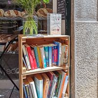 book exchange shelf  at Thomas' Bakeshop Boutique in Mallorca