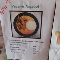 Menu for the vegan seitan skewers at Dr. Wok in Jena