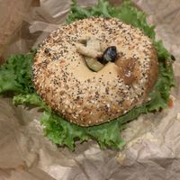 Mediterranean Sandwich with Everything Bagel  at The Great American Bagel in Chicago