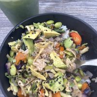 Vegan Poke and Green Juicee  at Parota Juice Bar in Tulum