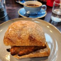 Vegan sausage sandwich at The Old Fire Station in Salford