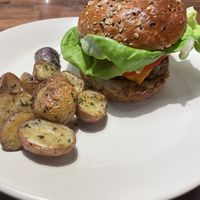 Vegan veggie burger with roasted potatoes   at True Food Kitchen in Tucson