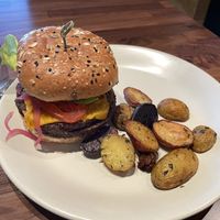 Vegan Double Cheeseburger with Herb Roasted Potatoess  at True Food Kitchen in Tucson
