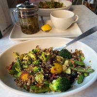 Teriyaki Quinoa Bowl + Jasmine Pearl green tea. at True Food Kitchen in Tucson