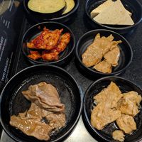 Assorted vegan meats, tofu, and eggplant at Master Kim's Korean BBQ 2 in Las Vegas