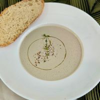 Vegan High protein mushroom truffle soup.  at Smooth Healthy Cafe in Bangkok