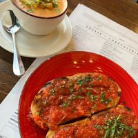 Gazpacho and Pan Con Tomate at Spain Wine Bar in Ocean City