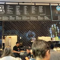 Counter; menu is on sign above at Poke Bowl in New York City