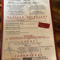 Separate vegan menu for easy orderingg  at Molly's in Memphis