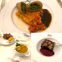 Curry soup, rice, peanut brownie at Die Weinstube Nachhaltig Geniessen in Zeltingen