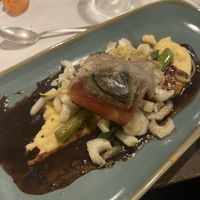 Geräucherte Wassermelone (war das beste, was ich in 3 Jahren vegan jemals gegessen habe) mit Trüffel Polenta, Bratensauce und Lauch  at Die Weinstube Nachhaltig Geniessen in Zeltingen