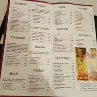 The menu at Saffron Indian Kitchen in Praia Da Luz