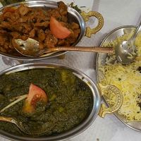 Spinach curry and mushroom curry at Saffron Indian Kitchen in Praia Da Luz