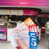 Kran Boom (Thai Vegetarian) Menu has the stall name on the cover, and Thai + English inside  at Kran Boom Modern Thai in Bangkok