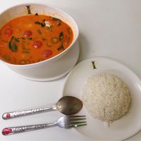 Thai Red curry with rice  at Kran Boom Modern Thai in Bangkok