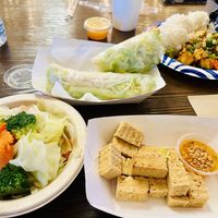 Steamed veggies, tofu, fresh spring rolls, cashew veggies   at Line Thai Cafe in Alpine