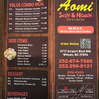 Aomi Sushi & Hibachi menu pg. 1 at AOMI Sushi & Hibachi in Wilson