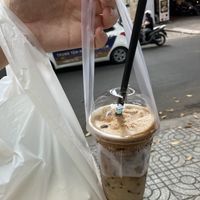 Coffee was good but comes with one time use plastic container   at Bánh Mì Xanh in Ho Chi Minh City