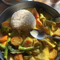 Coconut milk curry w/tofu (just ask them to replace the chicken)   at Kedai Mini Resto Rice Field in Pangandaran