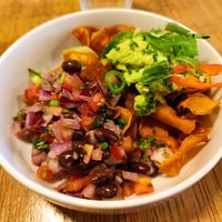 Sweet potato vegan "nachos" with guacamole and beans at Ubiquitous Restaurant in Buncrana