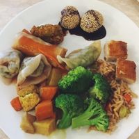 Food from the buffet at Pepper Tree Veggie Cuisine in Houston