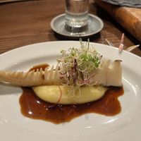 Salt-crusted bamboo shoot with potatoes and sauce   at veggie tempo & sushi in Tokyo