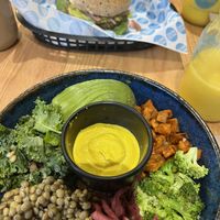Macro bowl and guacamole burger   at Mora Mora Colima   in Mexico City
