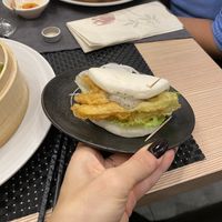 Bao con fiore di zucca fritto e salsa di sesamo   at Noodles Store in Turin